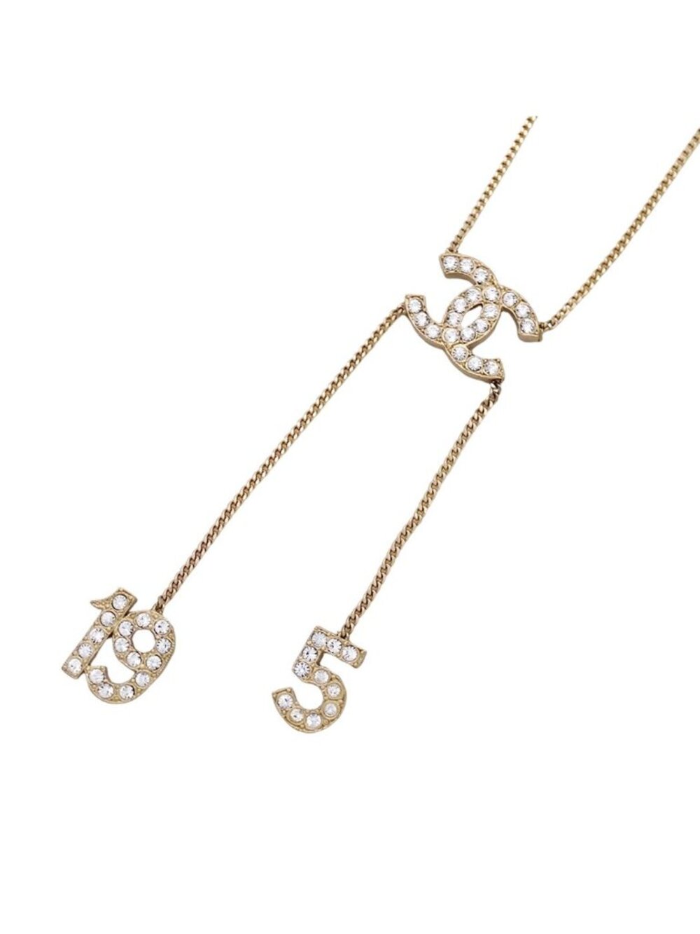 Chanel Necklace CC Logo No 5 Rhinestone Gold Cruise